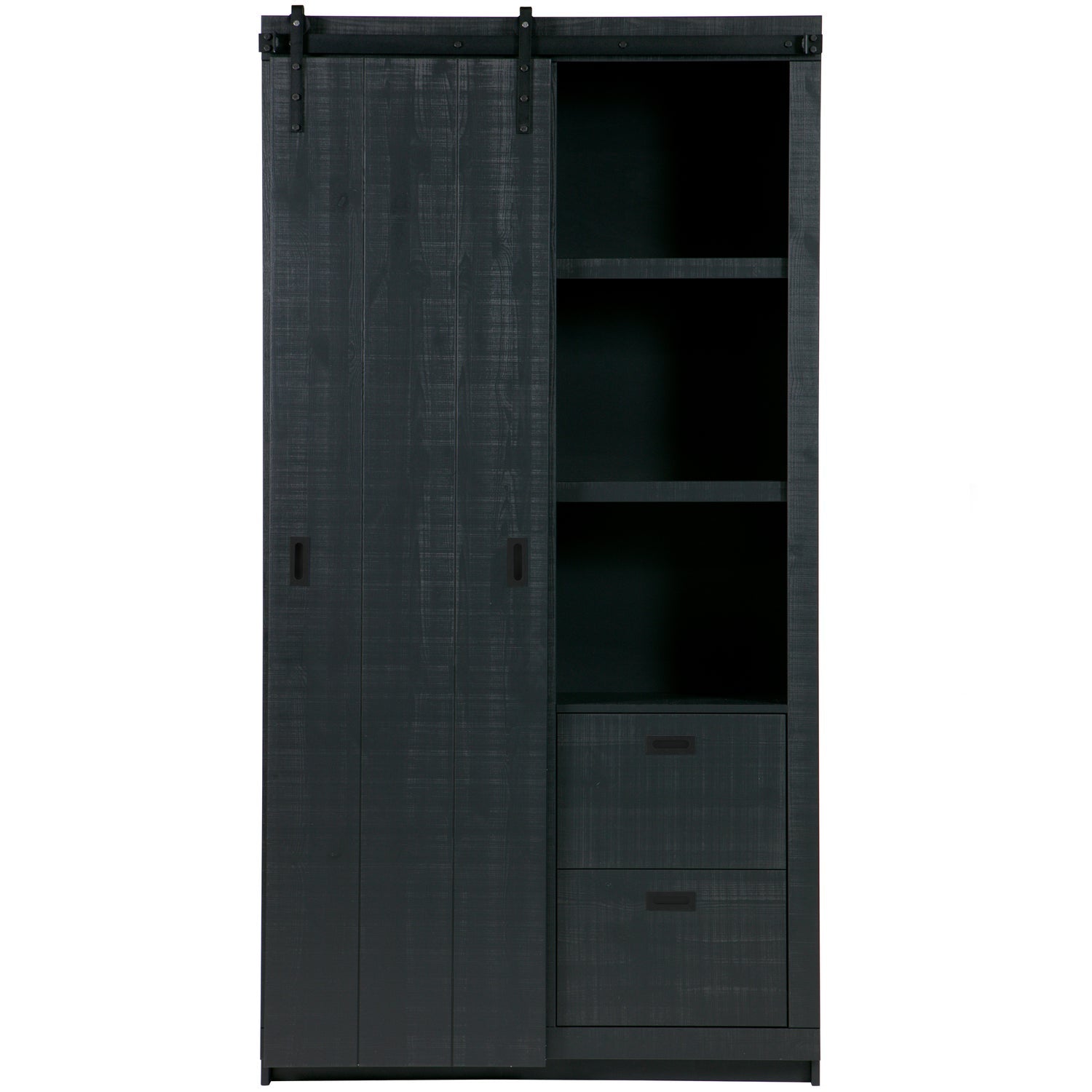 Armadio 2 ante scorrevoli 2 cassetti in legno di pino Ember 122x232 cm