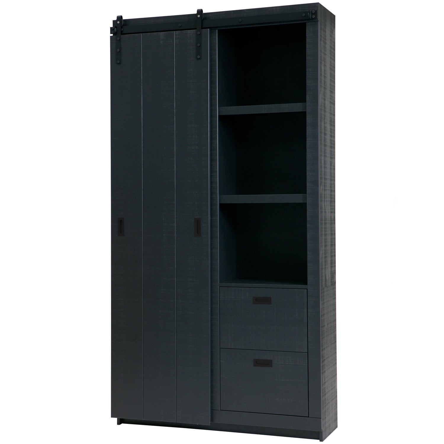 Armadio 2 ante scorrevoli 2 cassetti in legno di pino Ember 122x232 cm