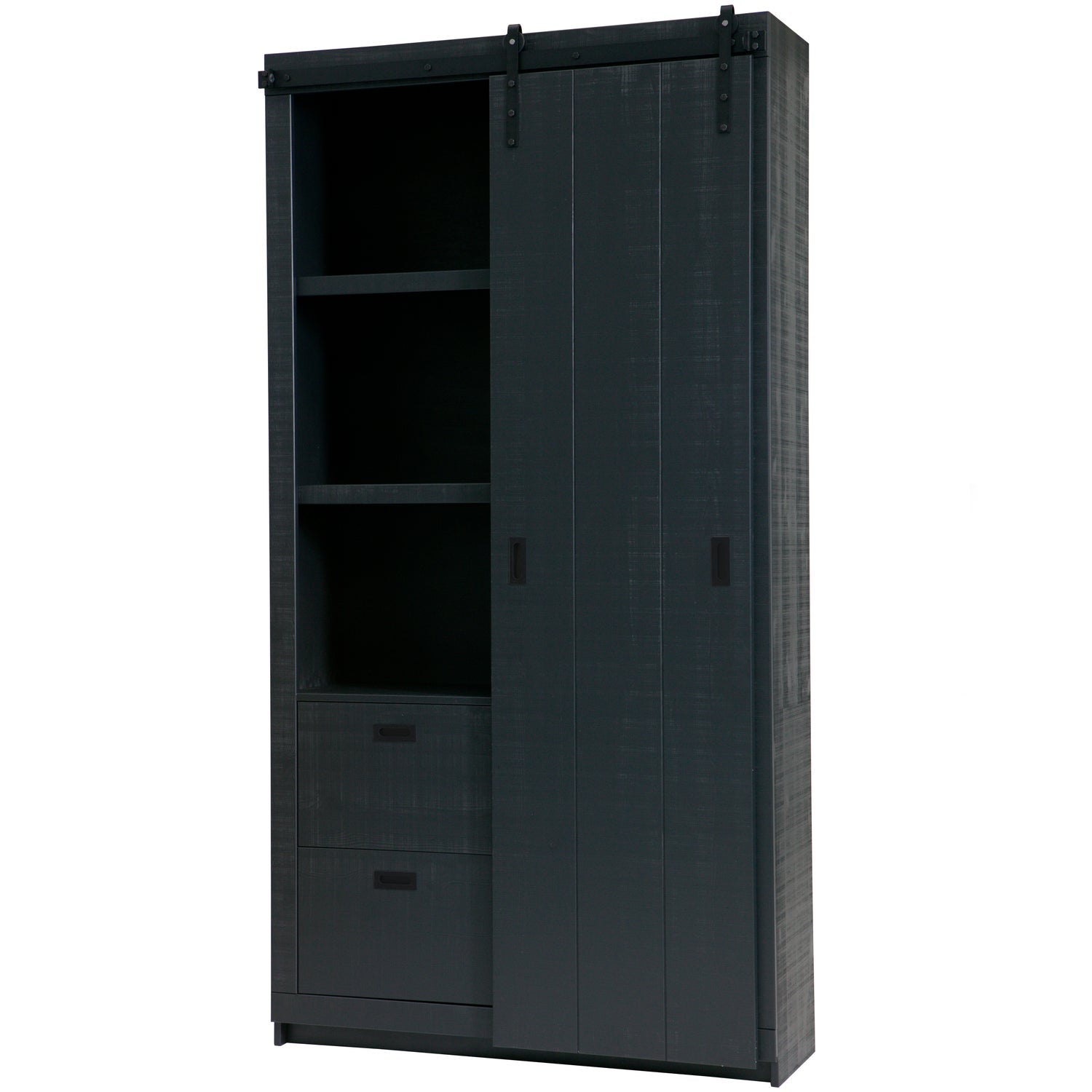 Armadio 2 ante scorrevoli 2 cassetti in legno di pino Ember 122x232 cm