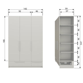 Cappottiera 3 ante 2 cassetti in legno di pino Pure 215x142 cm
