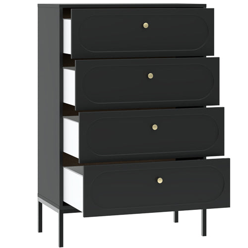 Cassettiera 4 cassetti con gamba in metallo nero Alma 75x115 cm