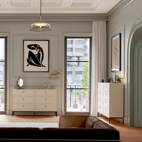 Cassettiera 8 cassetti con gamba in metallo nero Alma 150x115 cm