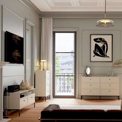 Mobile TV 2 cassetti con gamba in metallo nero Alma 150x60 cm