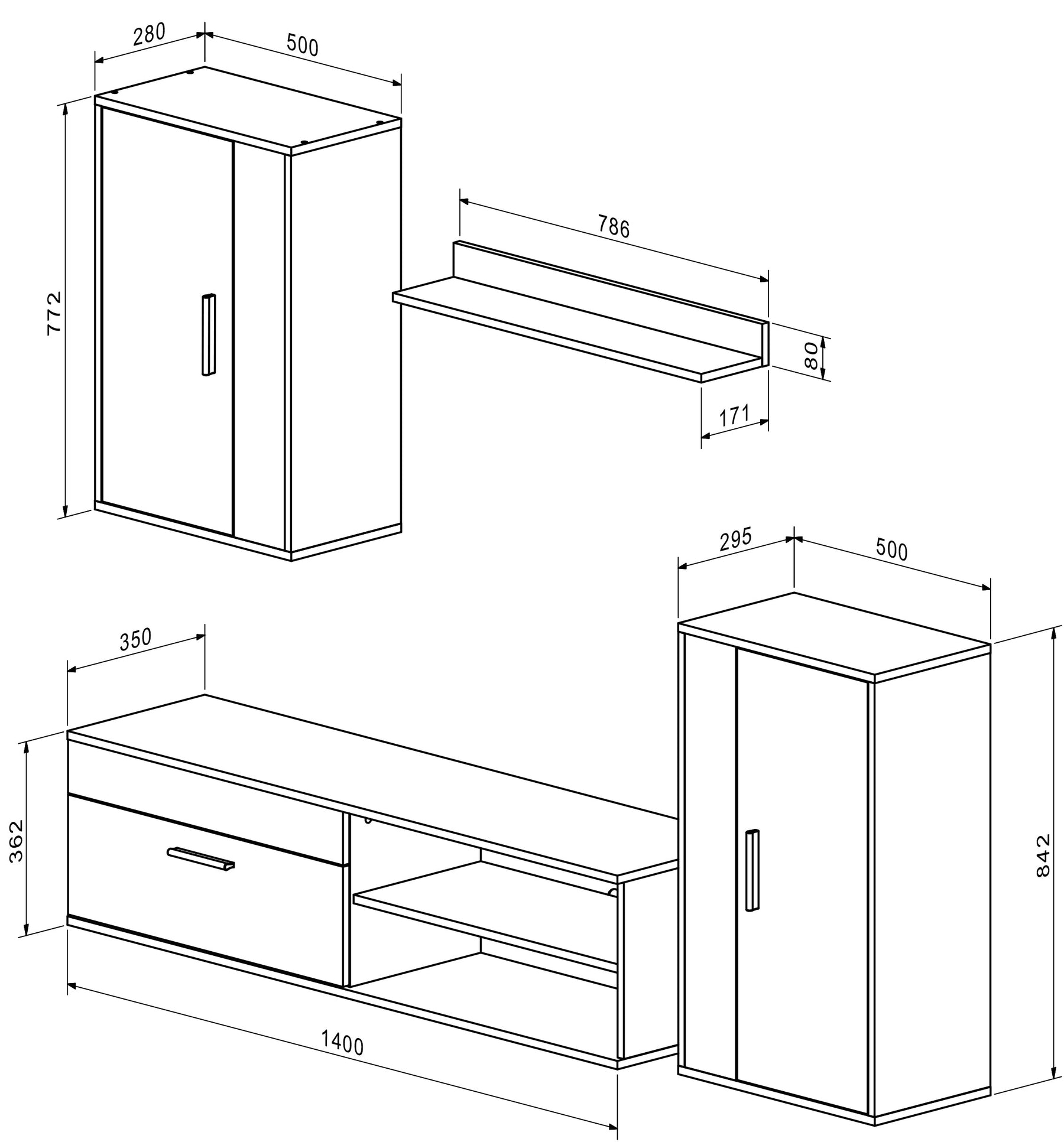 Parete attrezzata - set di 4 elementi Benson