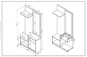 Appendiabiti con scarpiera e specchio integrato 1 anta 1 cassetto Talia 89x183 cm