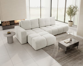 Divano letto angolare in tessuto cinigliato bianco Vienna 286x177 cm