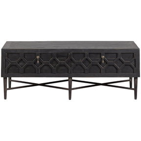Tavolino 2 cassetti in legno di pino nero Bequest 46x120 cm