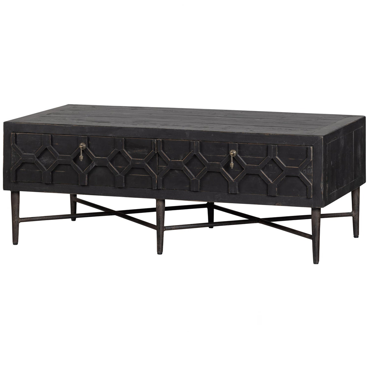 Tavolino 2 cassetti in legno di pino nero Bequest 46x120 cm
