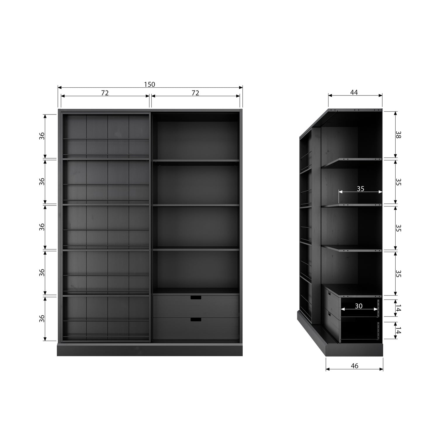 Credenza 1 anta scorrevole 2 cassetti Swing 200x150 cm