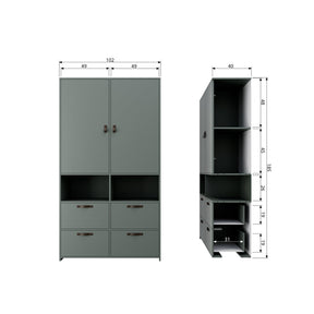 Credenza 2 ante 4 cassetti in legno di pino verde Sally 185x103 cm