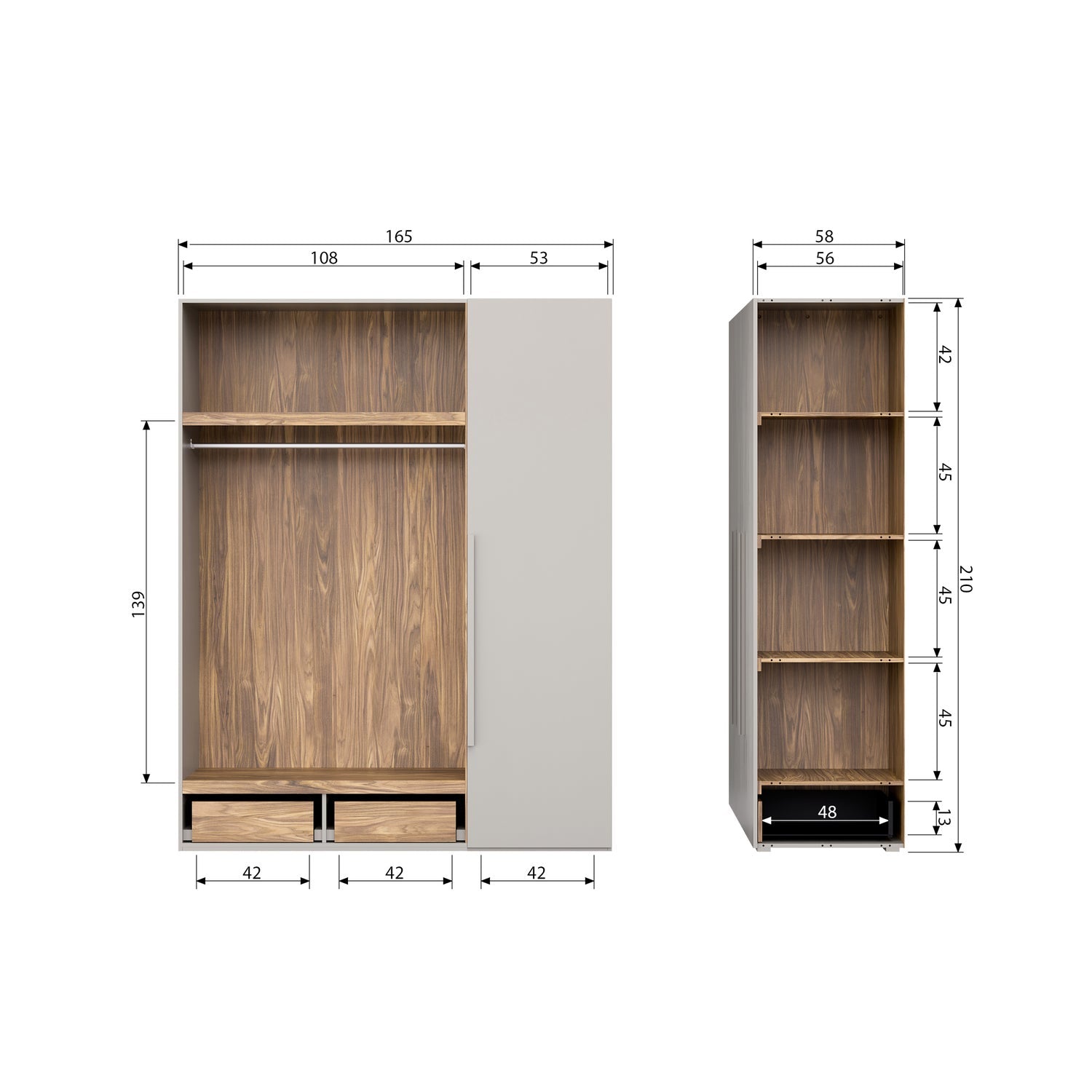 Cappottiera 3 ante 3 cassetti in legno Rens 210x165 cm