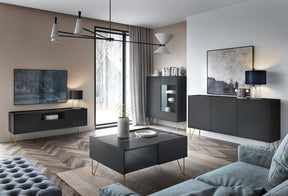 Vetrina 2 ante in legno laminato nero con vetro temperato Margo 97x122 cm