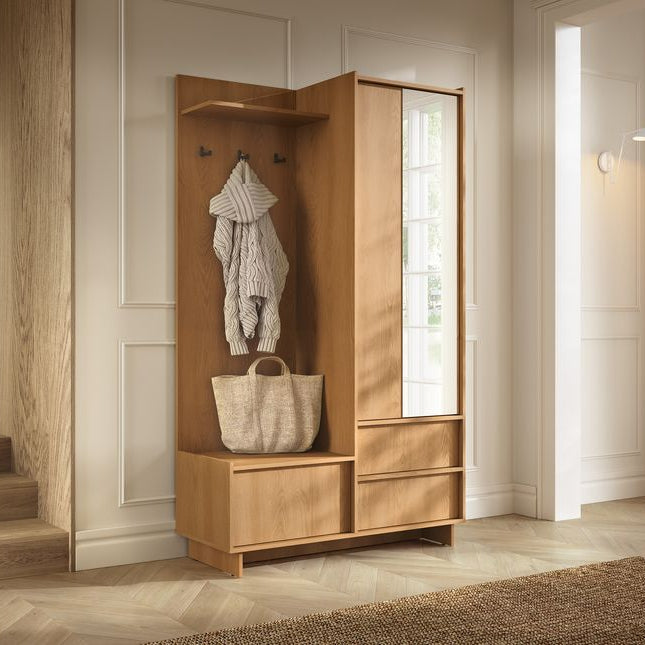 Appendiabiti con scarpiera e specchio integrato 1 anta 2 cassetti Yako 125x39 cm