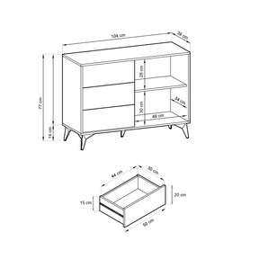 Madia 1 anta e 3 cassetti in legno laminato con piedi in metallo Evoke 104x77 cm
