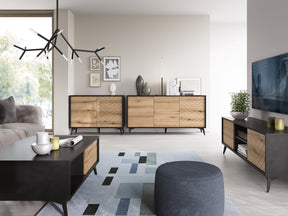 Madia 1 anta e 3 cassetti in legno laminato con piedi in metallo Evoke 104x77 cm