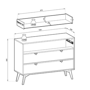 Cassettiera 3 cassettoni in legno laminato Vanity 106x80 cm