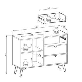 Madia 1 anta e 3 cassetti in legno laminato Vanity 106x80 cm