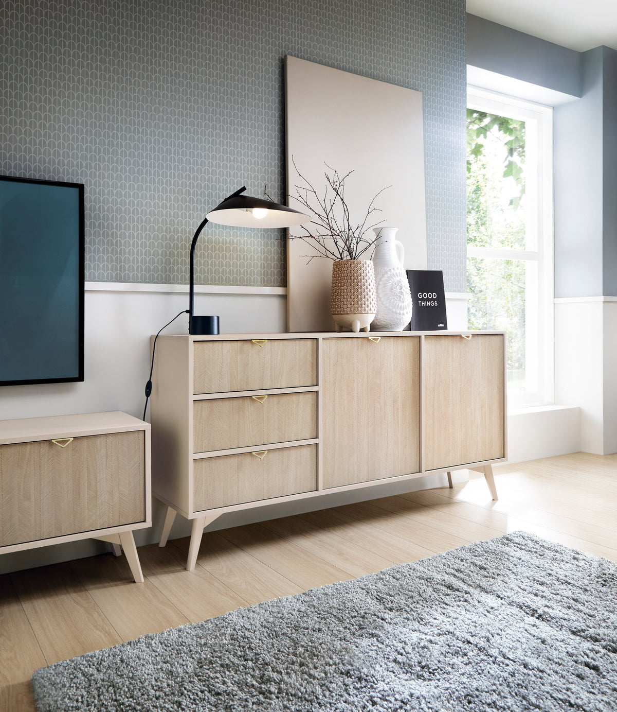 Madia 2 ante e 3 cassetti in legno laminato Vanity 158x80 cm