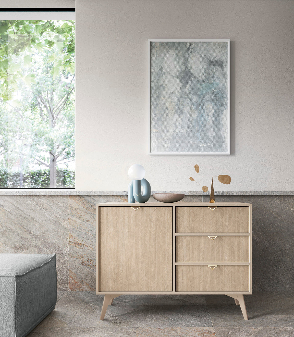 Madia 1 anta e 3 cassetti in legno laminato Vanity 106x80 cm