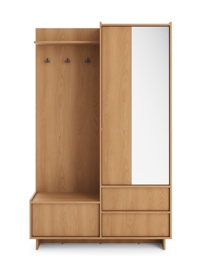 Appendiabiti con scarpiera e specchio integrato 1 anta 2 cassetti Yako 125x39 cm