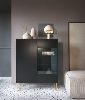 Vetrina 2 ante in legno laminato nero con vetro temperato Margo 97x122 cm