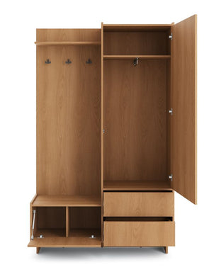 Appendiabiti con scarpiera e specchio integrato 1 anta 2 cassetti Yako 125x39 cm