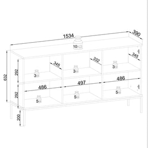 Credenza a 3 ante con LED integrato Nero e Rovere Aura 154x83 cm