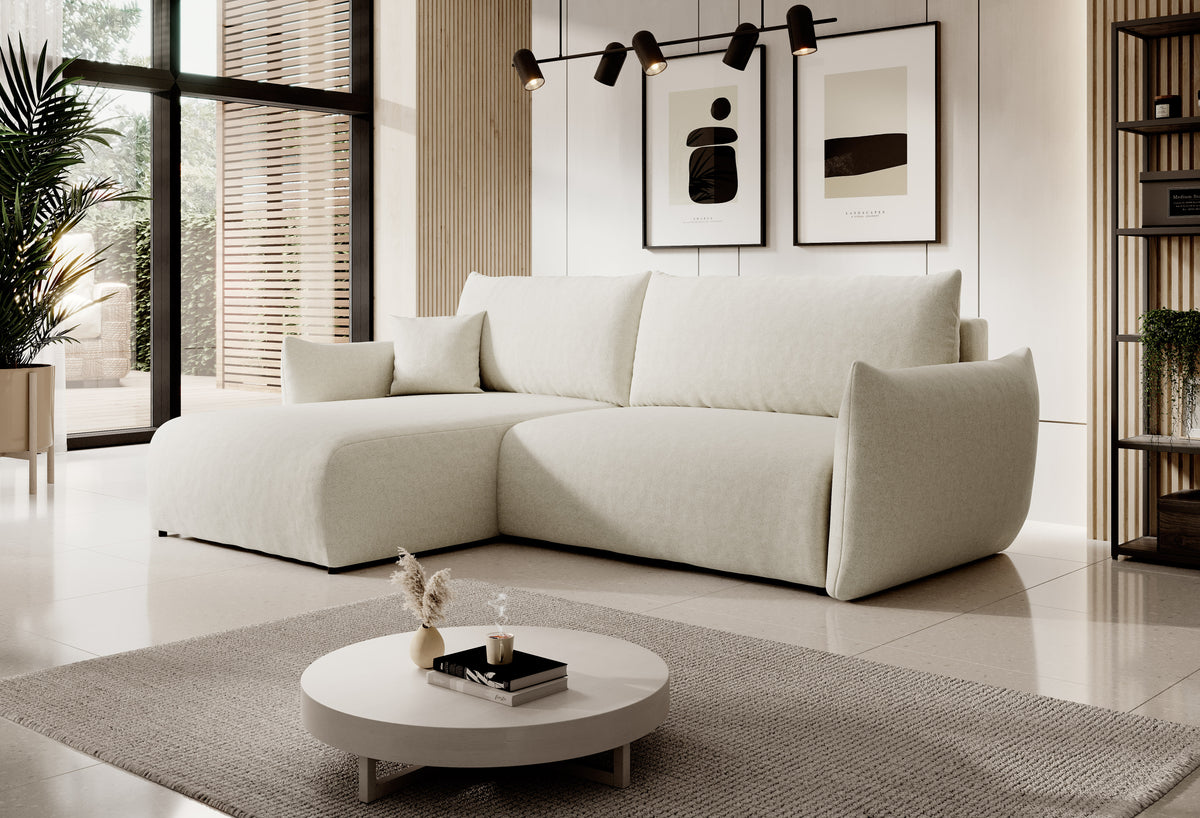 Divano letto angolare in tessuto cinigliato bianco Parigi 257x111/177 cm