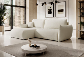 Divano letto angolare in tessuto cinigliato bianco Parigi 257x111/177 cm