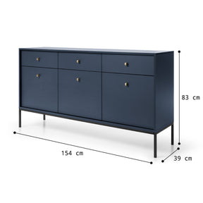 Madia con piedi in metallo 3 ante e 3 cassetti in legno laminato Canterno 154x83 cm