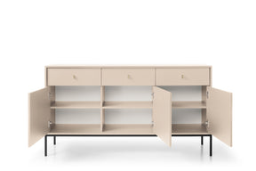 Madia con piedi in metallo 3 ante e 3 cassetti in legno laminato Canterno 154x83 cm