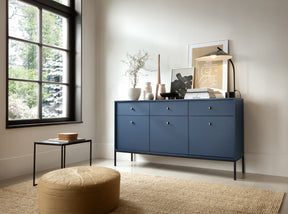 Madia con piedi in metallo 3 ante e 3 cassetti in legno laminato Canterno 154x83 cm