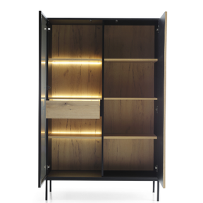 Vetrina con 2 ante e LED integrato Nero e Rovere Aura 104x166 cm