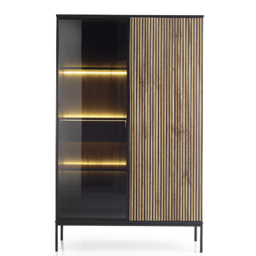 Vetrina con 2 ante e LED integrato Nero e Rovere Aura 104x166 cm