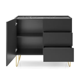 Credenza 1 anta 3 cassetti con piano effetto marmo Margo 97x83 cm