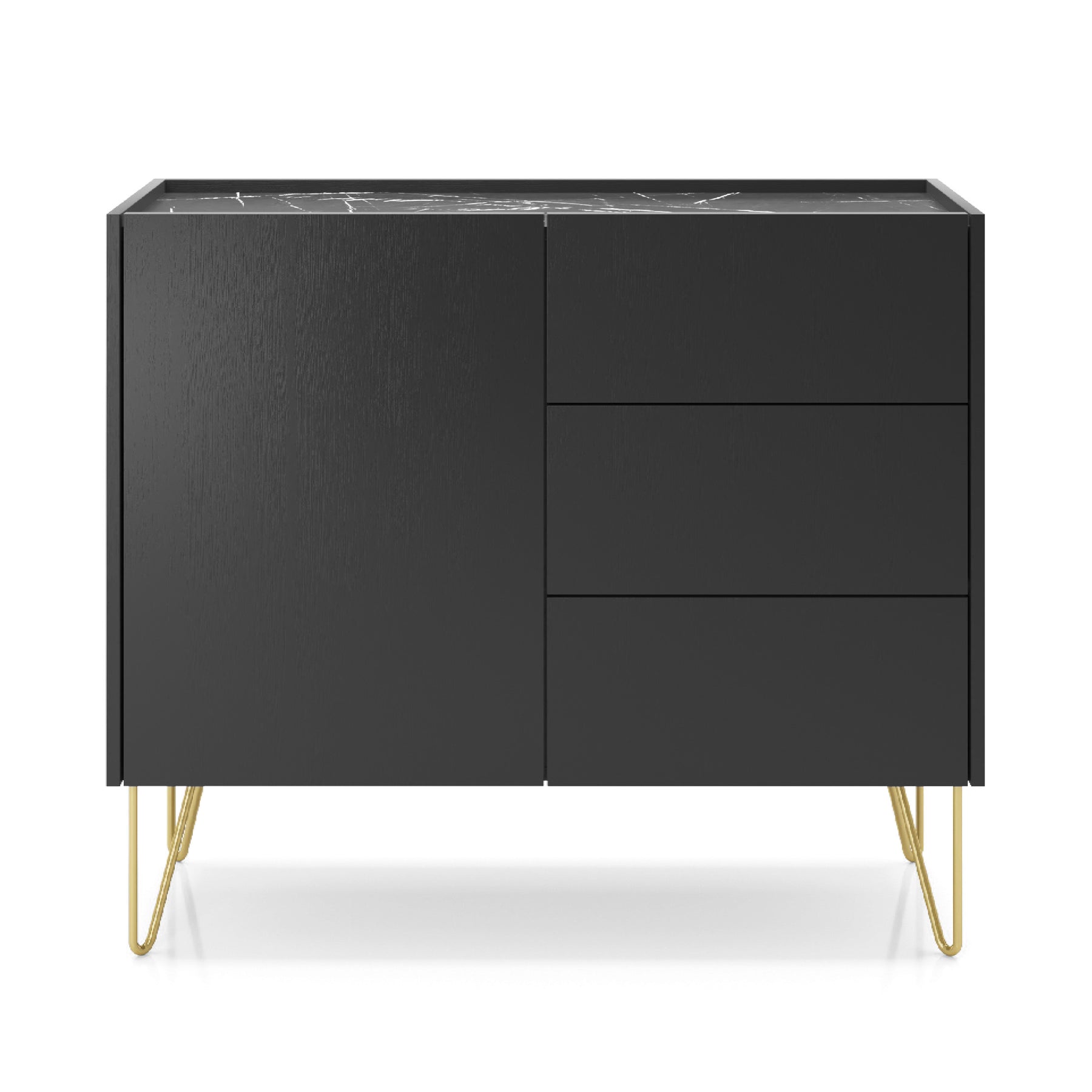 Credenza 1 anta 3 cassetti con piano effetto marmo Margo 97x83 cm
