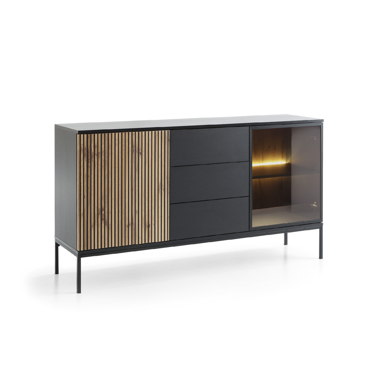 Credenza a 2 ante e 3 cassetti con LED integrato Aura 154x83 cm