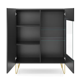 Vetrina 2 ante in legno laminato nero con vetro temperato Margo 97x122 cm