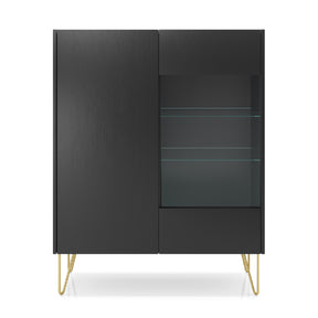 Vetrina 2 ante in legno laminato nero con vetro temperato Margo 97x122 cm