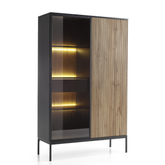 Vetrina con 2 ante e LED integrato Nero e Rovere Aura 104x166 cm