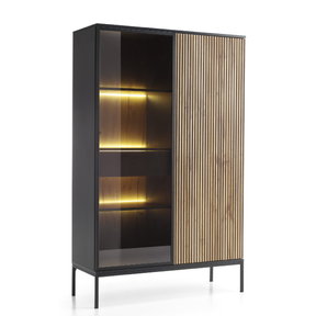 Vetrina con 2 ante e LED integrato Nero e Rovere Aura 104x166 cm