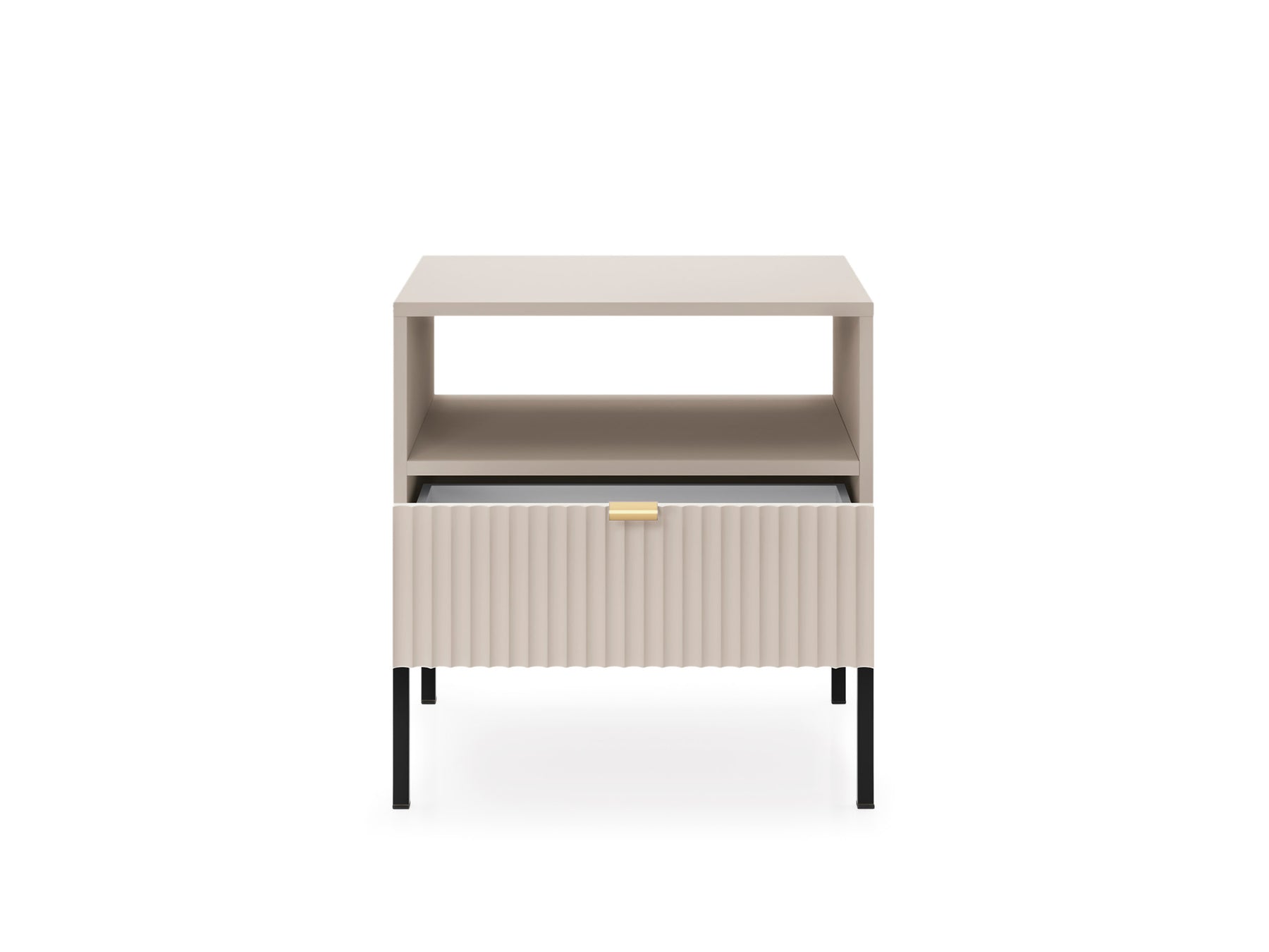 Comodino con piedi in metallo ed 1 cassetto in legno laminato Miseno 54x56 cm