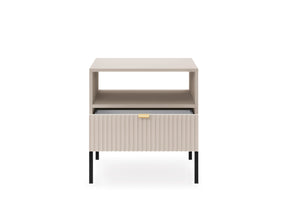 Comodino con piedi in metallo ed 1 cassetto in legno laminato Miseno 54x56 cm