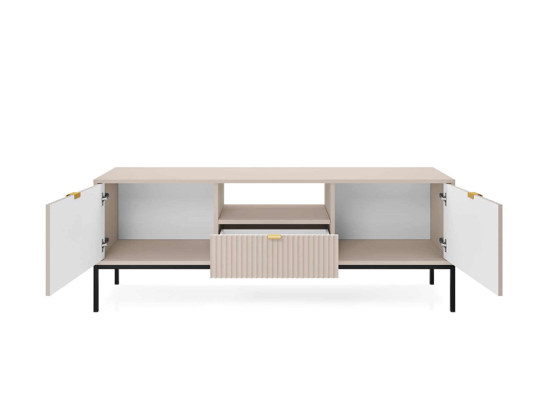 Mobile TV con piedi in metallo 2 ante e 1 cassetto in legno laminato Miseno 154x56 cm