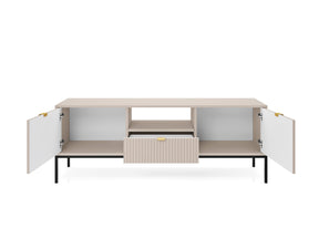 Mobile TV con piedi in metallo 2 ante e 1 cassetto in legno laminato Miseno 154x56 cm