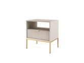 Comodino con piedi in metallo ed 1 cassetto in legno laminato Miseno 54x56 cm