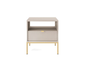 Comodino con piedi in metallo ed 1 cassetto in legno laminato Miseno 54x56 cm