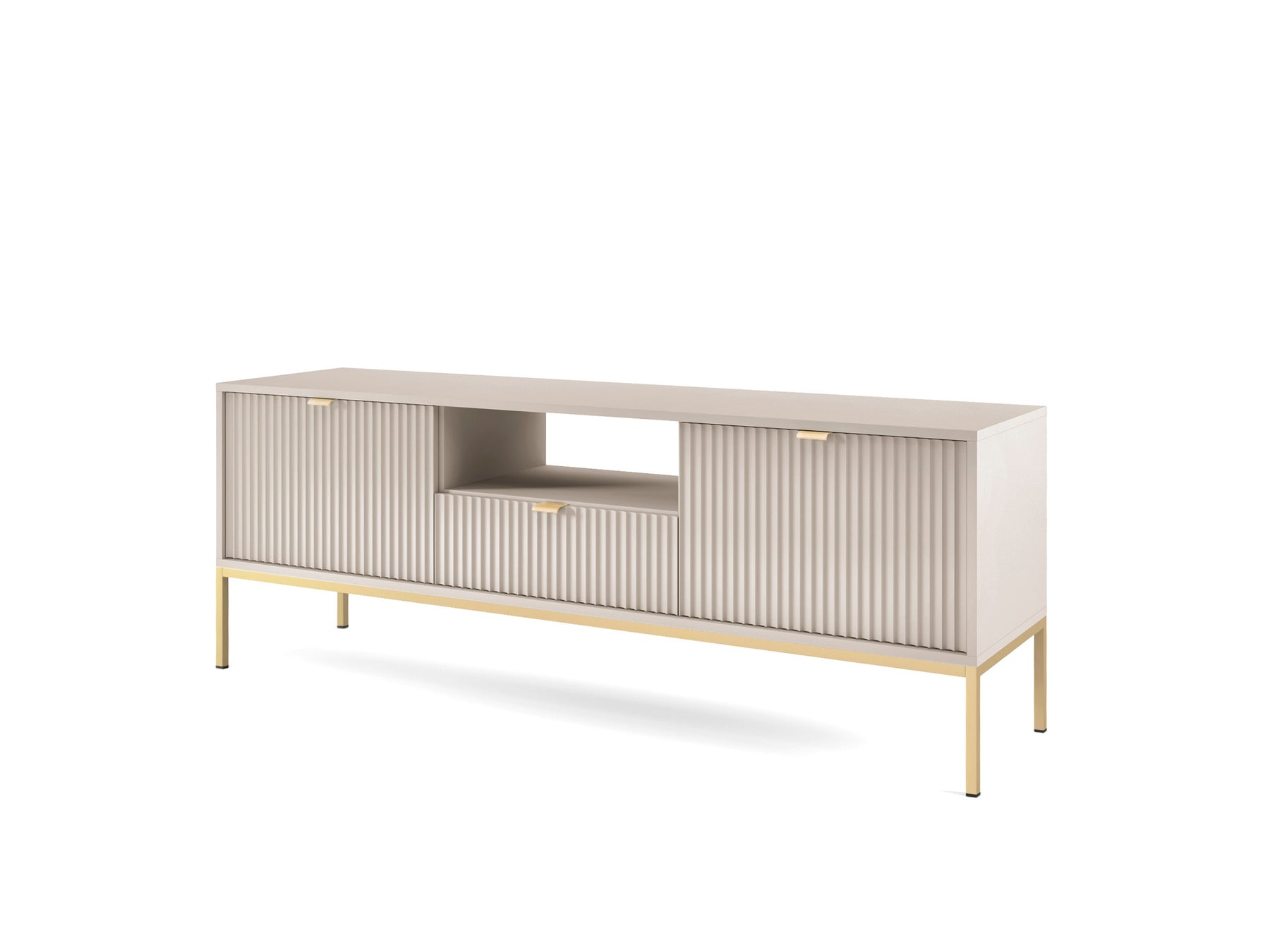 Mobile TV con piedi in metallo 2 ante e 1 cassetto in legno laminato Miseno 154x56 cm