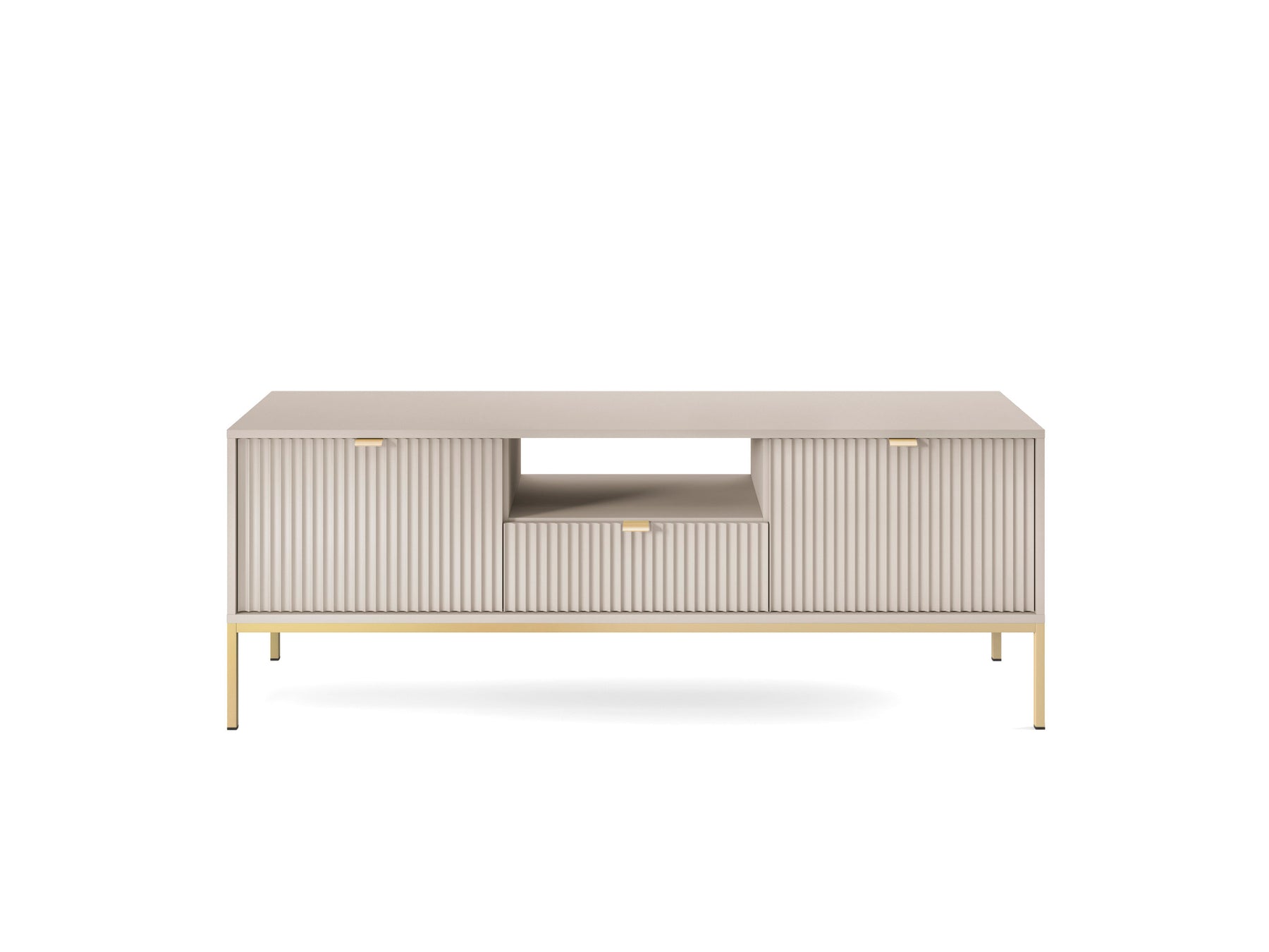 Mobile TV con piedi in metallo 2 ante e 1 cassetto in legno laminato Miseno 154x56 cm