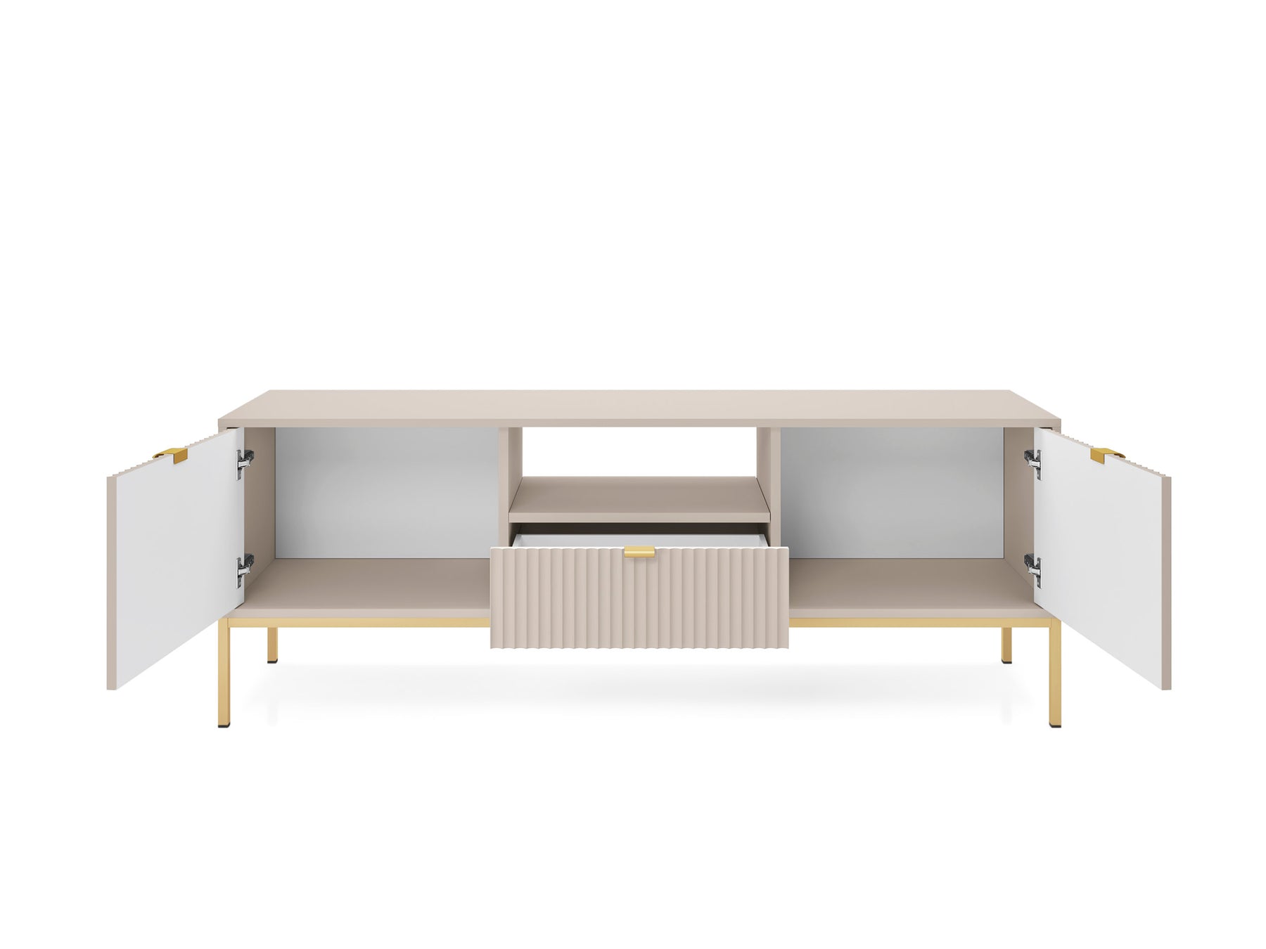 Mobile TV con piedi in metallo 2 ante e 1 cassetto in legno laminato Miseno 154x56 cm